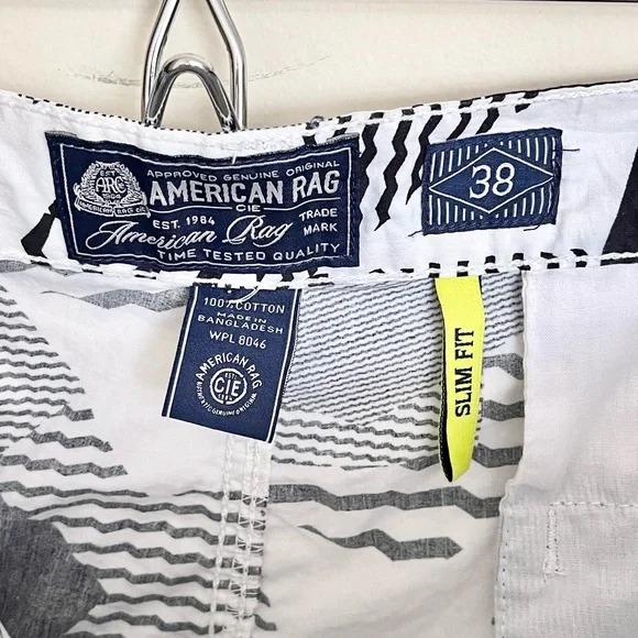 American Rag Poplin Geometric Camo Black White Lightweight Shorts Men’s 38 Slim - Picture 13 of 13